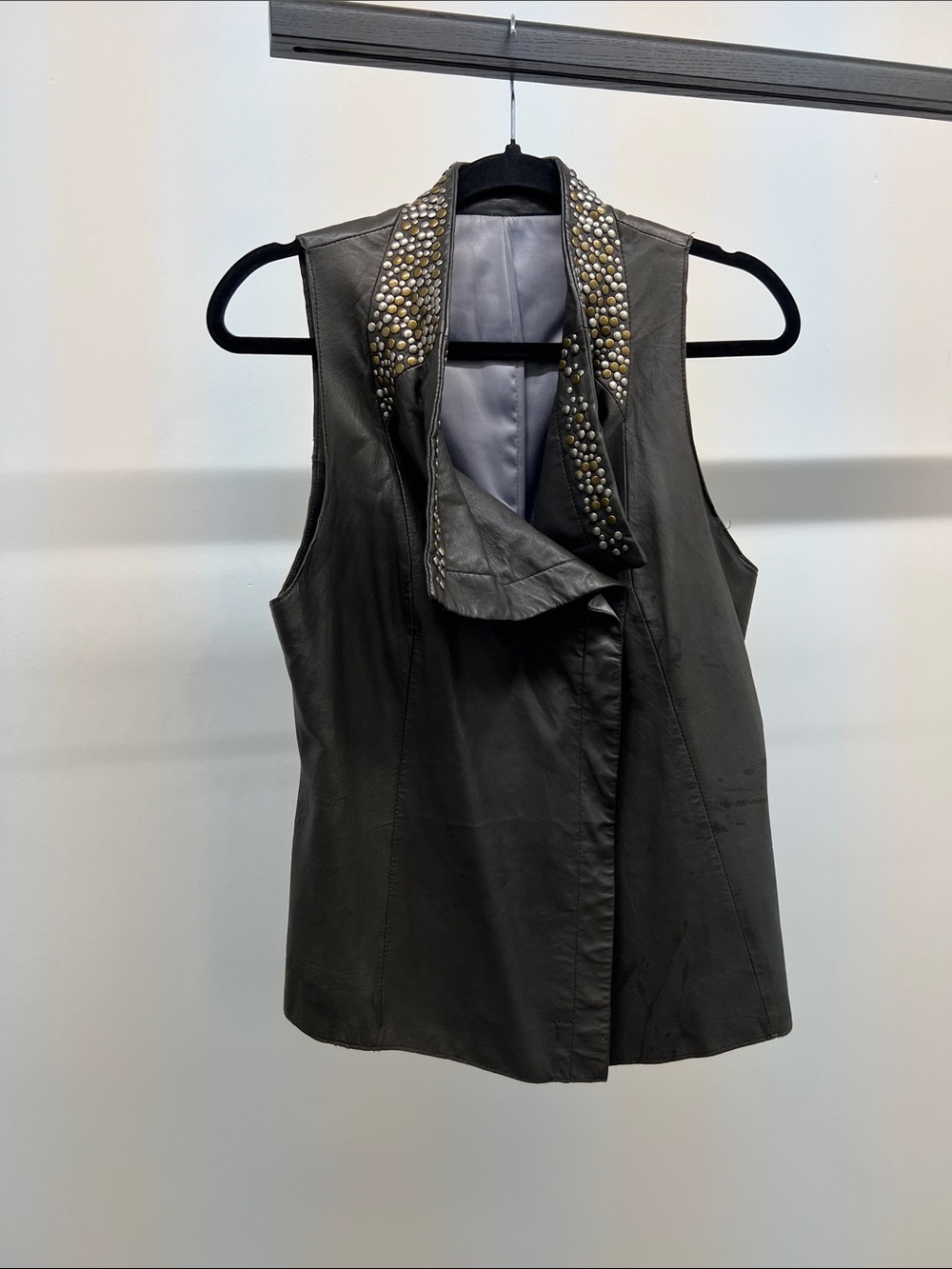 Zadig & Voltaire Dark Gray Studded Leather Sleeveless Vest